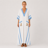 Kaftan Alba Hvid Striber Blå