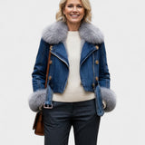 Thyra™ | Denimjakke med Faux Pelsfor