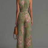 Amelia – plisseret grøn jumpsuit med blomsterprint